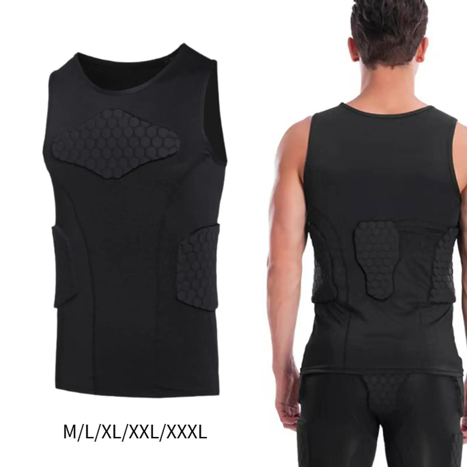Mens Padded Vest Breathable Chest Rib Protector Vest for Men Football Rugby Compression Vest Padded Protective Shirt Adults