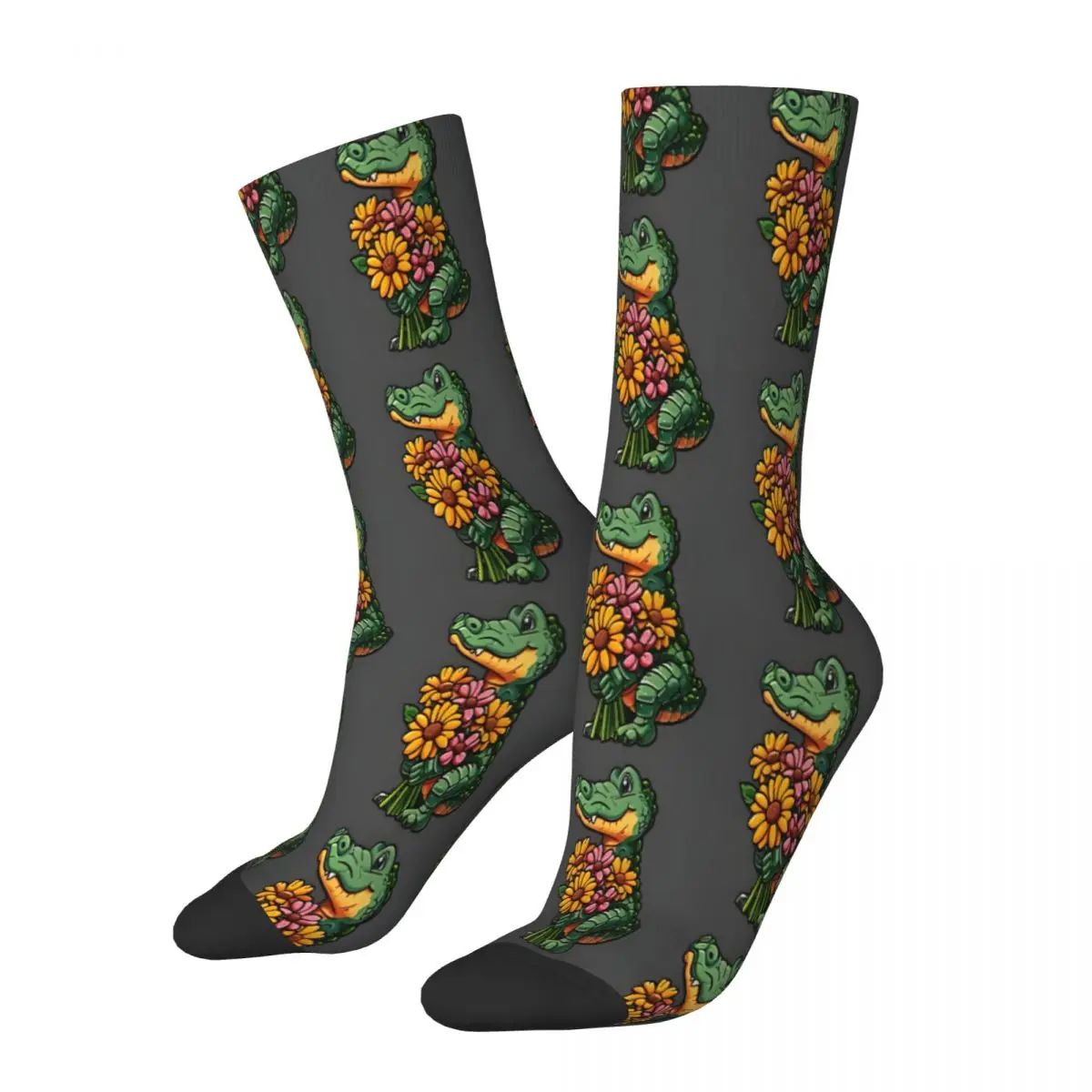 

Crocodile Holding Flowers Crocodile Socks Male Mens Women Summer Stockings Printed