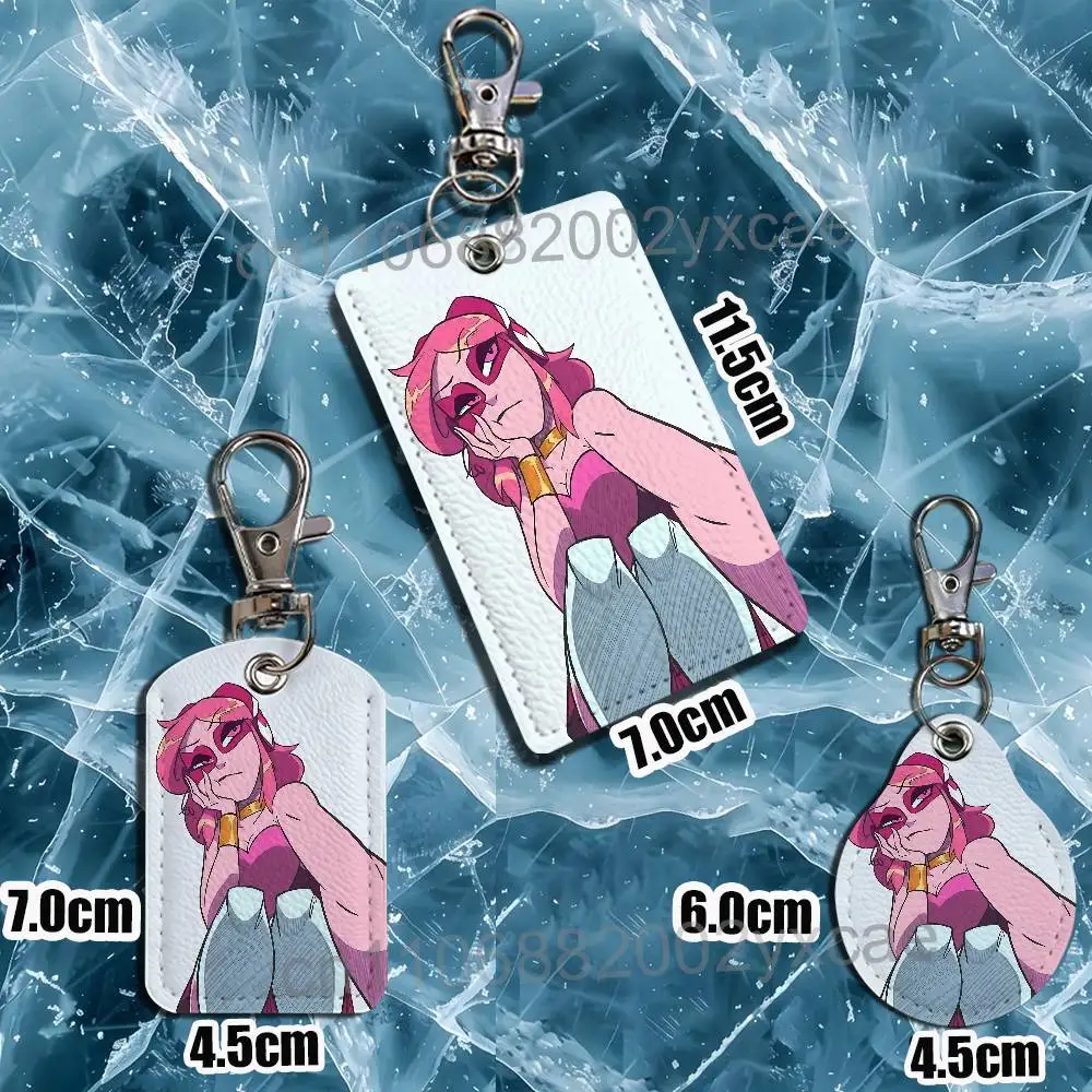 Attraction Style Miss Heed Villainous Rectangle ID Card Case Keychain Access Card Bag Key Tag Ring Leather Card Holder Key Ring view 5