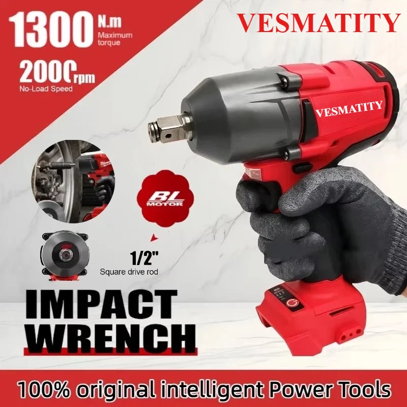 Impact Wrench  Cordless Electric Wrench Large Torque Car Truck Repair Power Tools Fit Milwaukee Battery