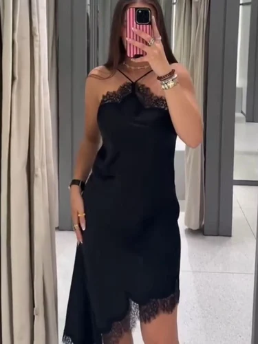 Imagen 2 del producto 2025 vestidos sexis de encaje empalmados con tirantes para mujer, vestido elegante sin mangas con espalda descubierta y dobladillo Irregular, ropa elegante para fiesta y vacaciones