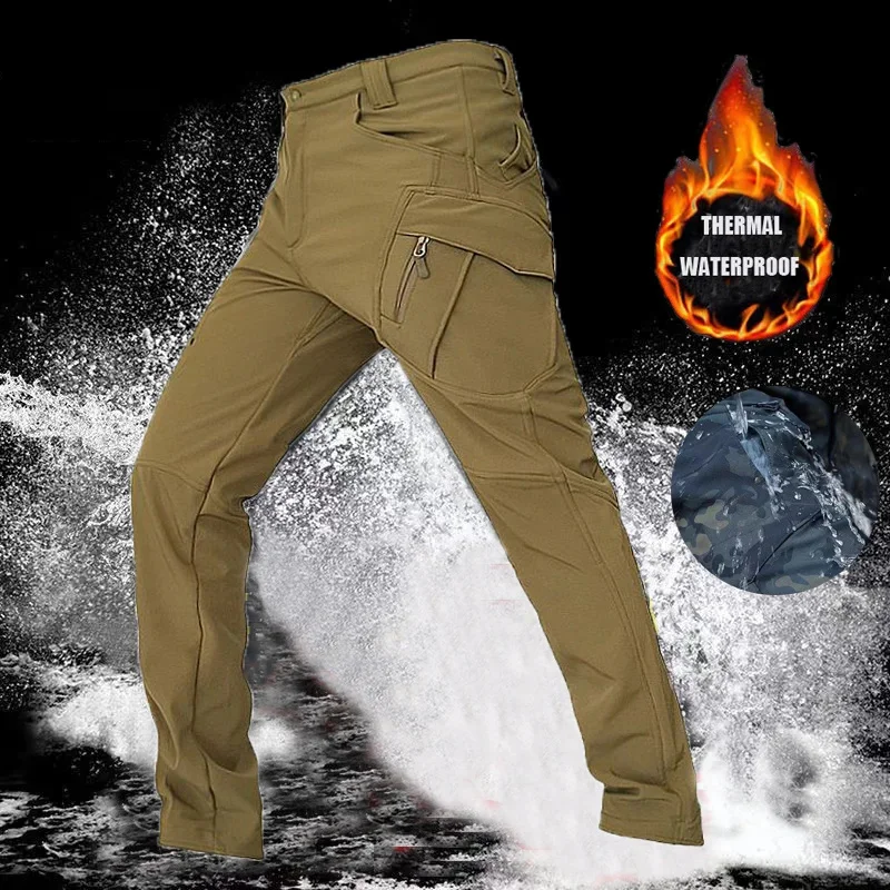 

Men Winter Waterproof Fishing Tactical SoftShell Hiking Military Pant Man Army Hunt Camping Trouser Climb Trekking Fleece