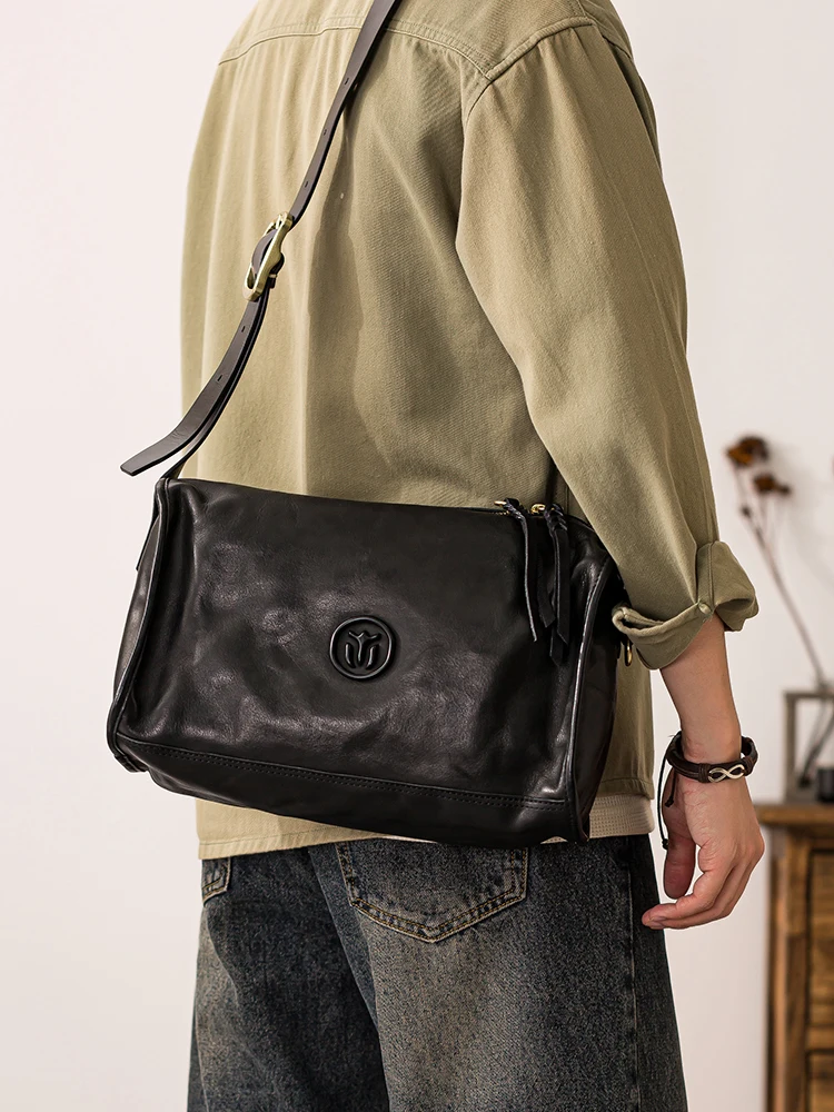 

outdoor simple high-quality genuine leather men crossbody bag casual sports handmade cowhide large-capacity fitness shoulder bag