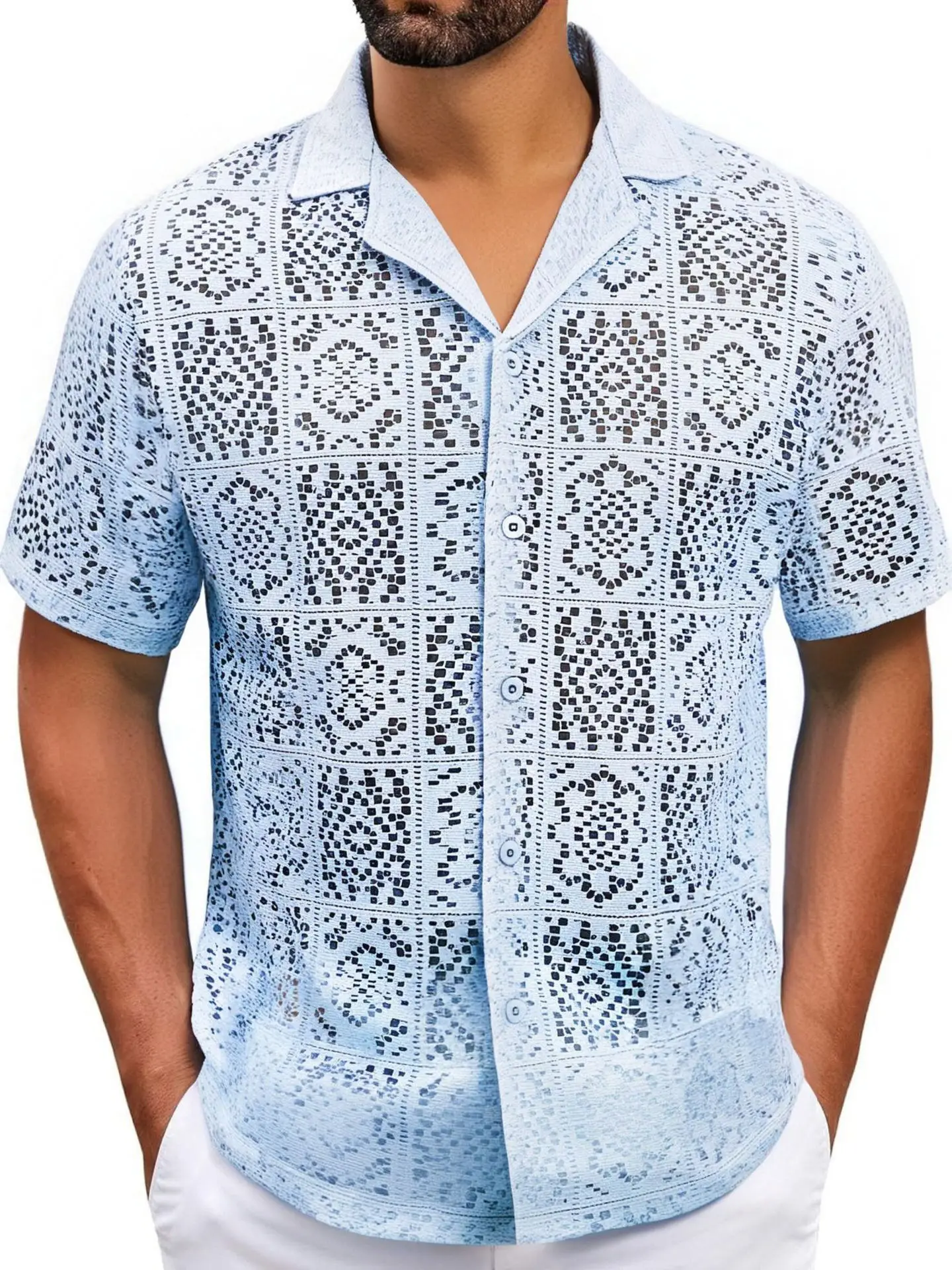 

Casual Lace ort Sve irt Men's Faion Urban Sle Thin Material Flip Collar Button Closure Pure Color Summer irt