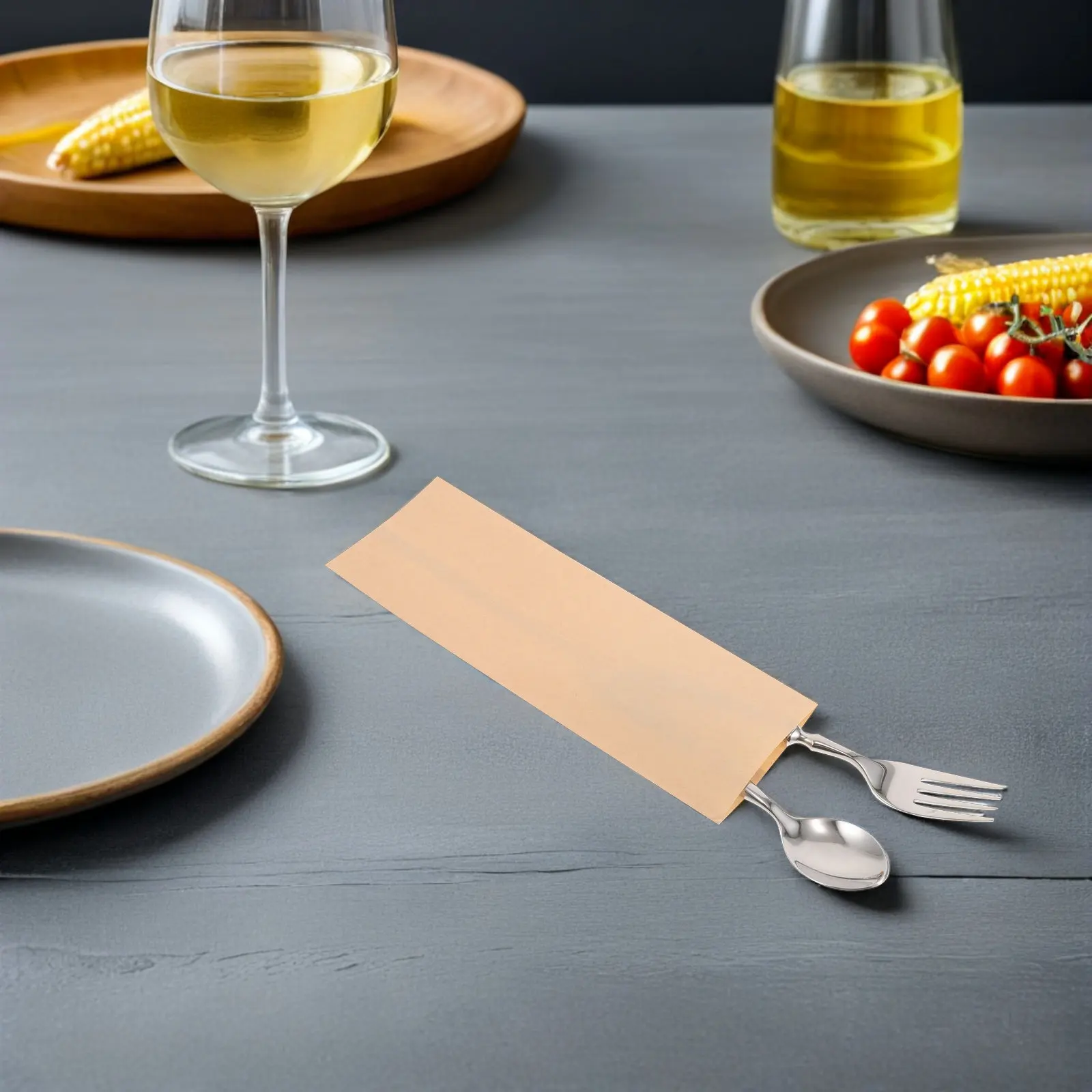200Pcs Greaseproof Kraft Paper Cutlery Bags Disposable Utensil Wrappers for Takeout Restaurants Bbq Flatware Sleeves Silverware