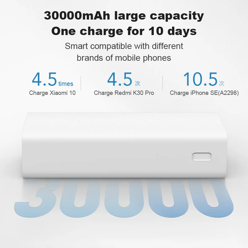 Xiaomi Power bank 3 30000mAh  PB3018ZM 3 USB Type C 18W  Fast Charging Portable Power bank External Battery Spare Poverbank