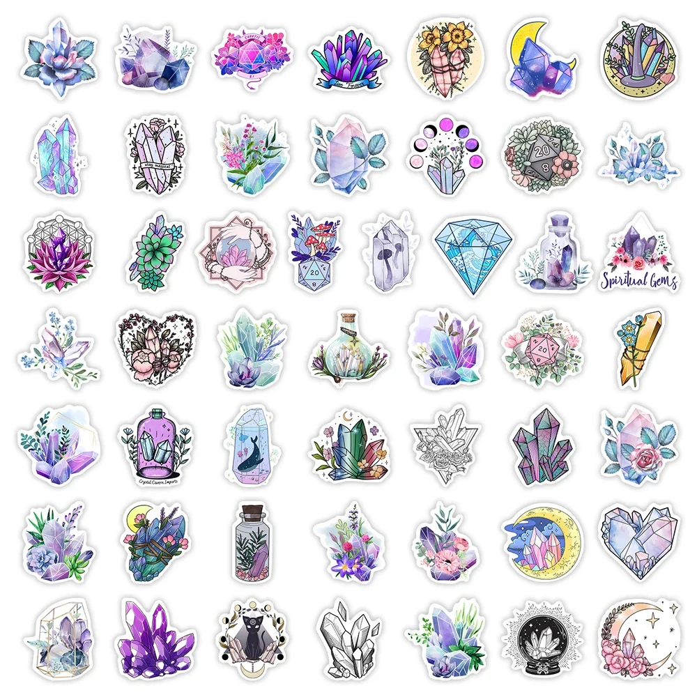 Watercolor Crystal Stickers Amethyst BOHO Mystery Psychic Decorative DIY Gift Decal for Phone Laptop Bottle Scrapbook Waterproof