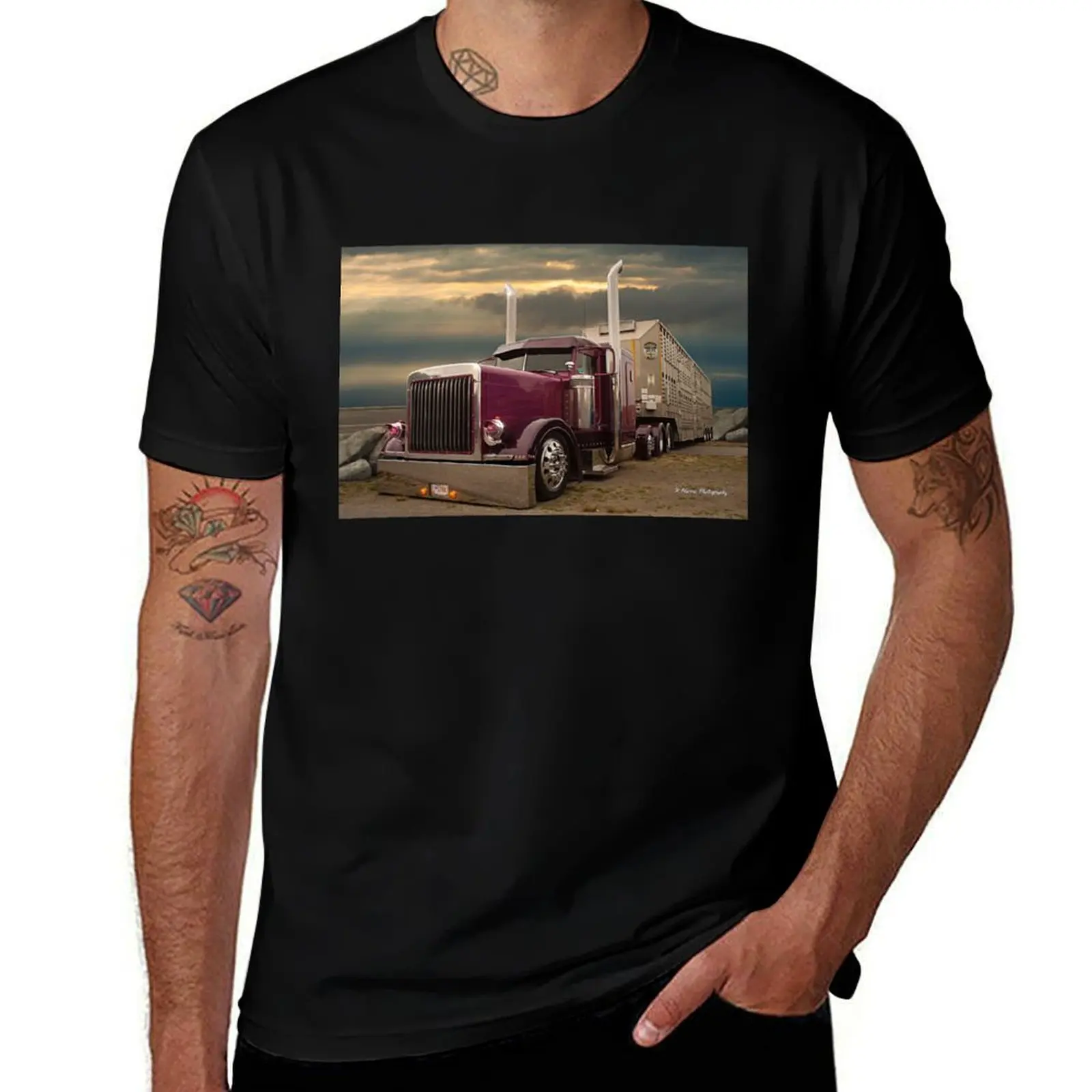 

tshirt quality t shirts 100% anime cotton Peterbilt T-Shirt Livestock hauler high shirts t cotton Purple