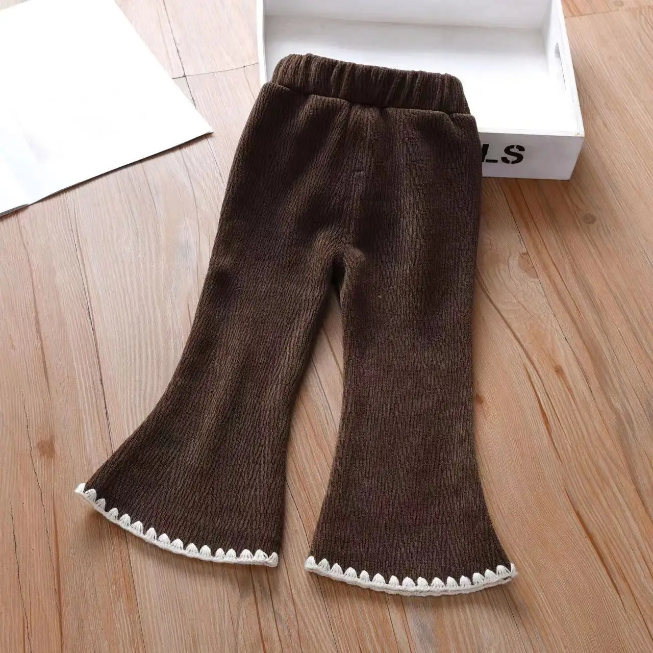 Girls Plus Fleece Horn Pants Autumn And Winter New Model For Girls Baby Style Slim Casual Corduroy Outside To Wear Long Pants