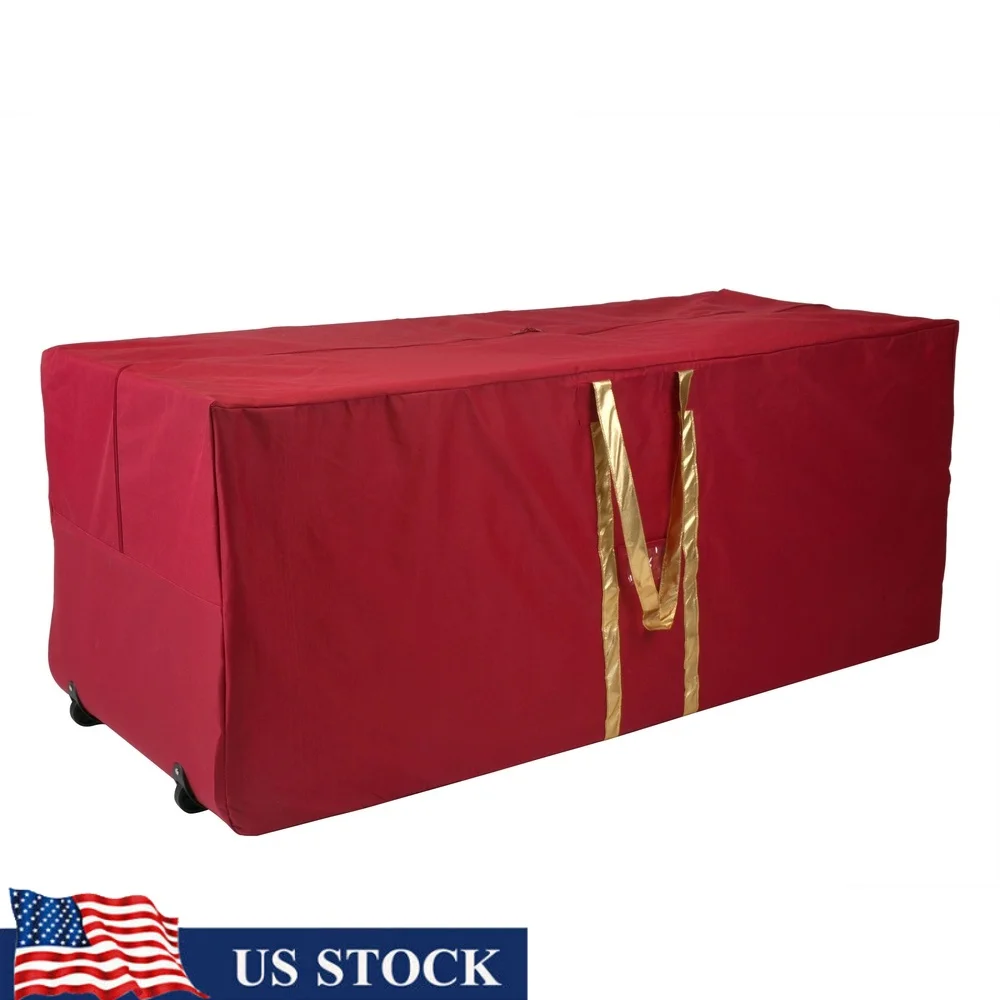 

Holiday Storage Tote with Wheels Large Polyester Bag Trees Wreaths Dust Protection Easy Carry Handles Garage Use