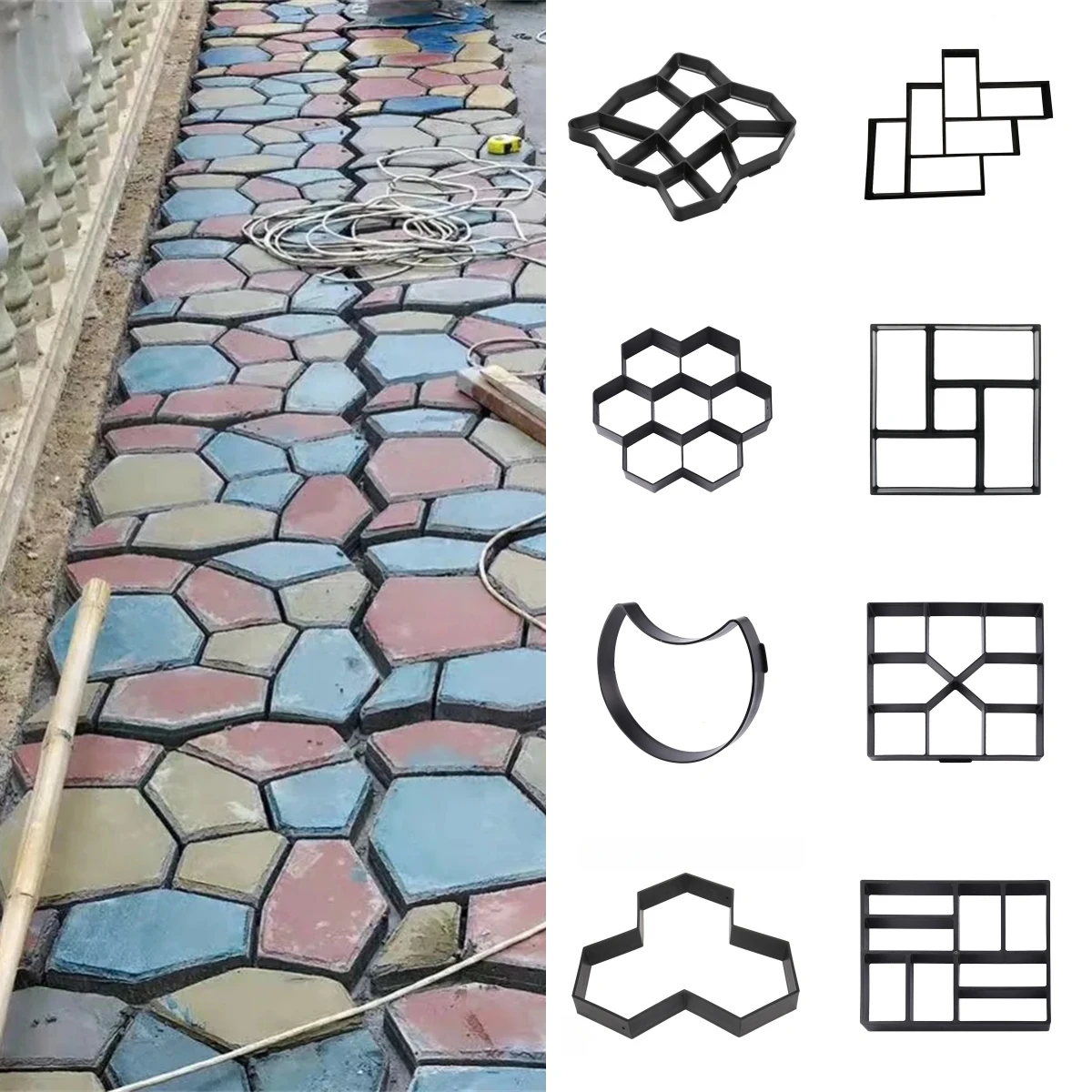 

1Pc Large Metal Concrete Paving Mold Park Villa Garden 10 Shapes Yard Stone Path Ground Embossed Concrete Cement Pavement Molds