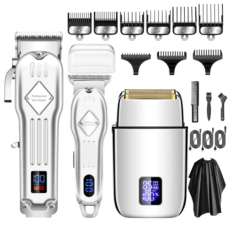 

3 in 1 Professional Hair Clipper Set for Men Electric Oil Head Hair Trimmer Shear Carving Pusher Razor Beard USB Rechargeable