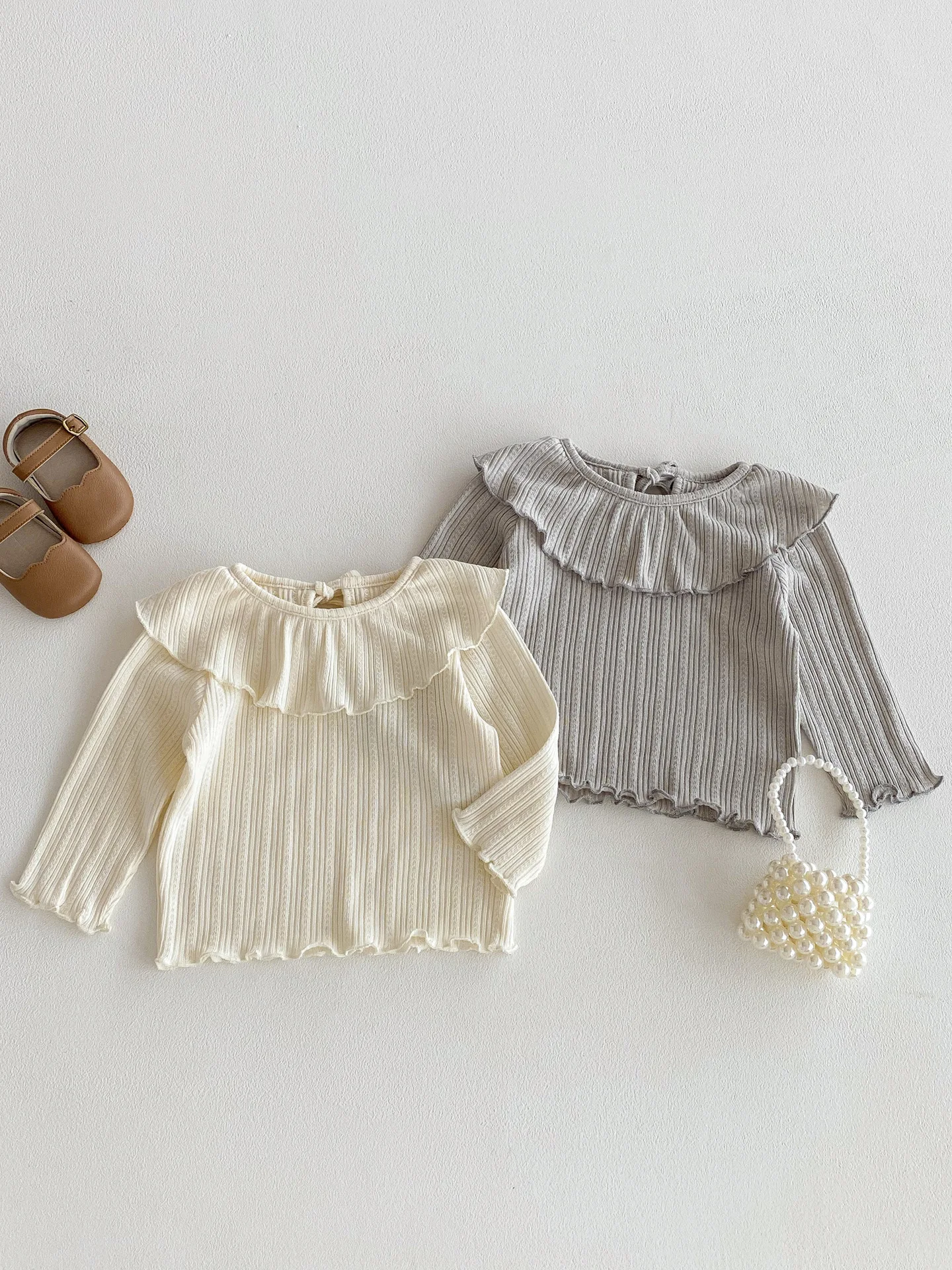 

2025 Autumn New Baby Girl Long Sleeve T Shirts Infant Girl Cape Collar Shirts Toddler Solid Tops Cotton Children Clothes