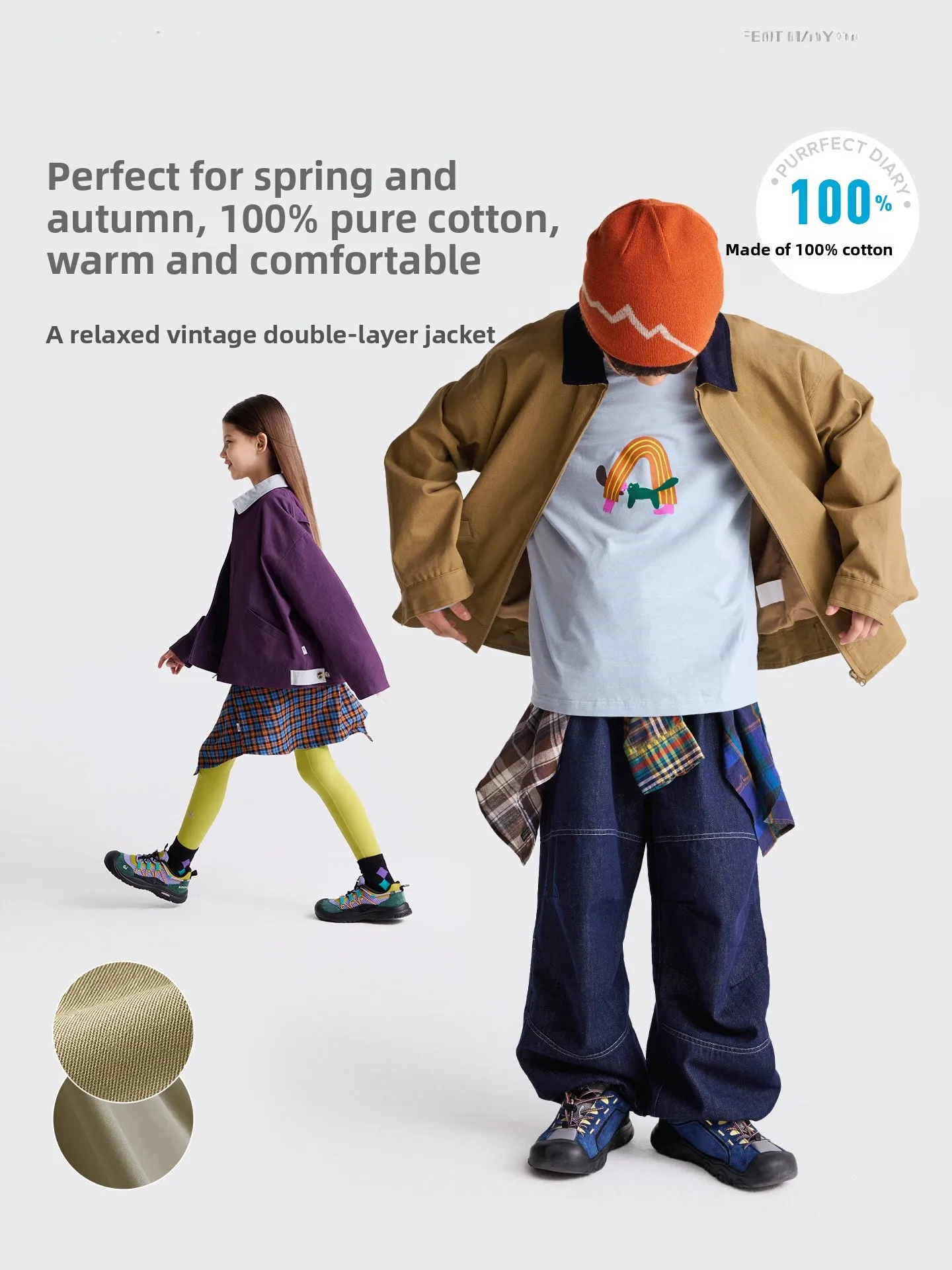 Purrfect Diary Children's Jacket Coat Long Sleeve Unisex Autumn Winter Fashionable Versatile Kids Outerwear Cotton Zipper