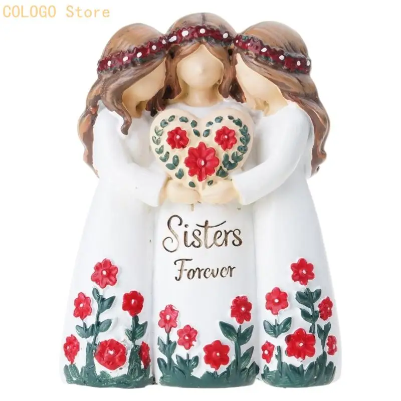Sister Sculptures Souls Sister Figurines Table Ornament Unique Home Decors Friendship Christmas Birthday Gift for Women D0LD