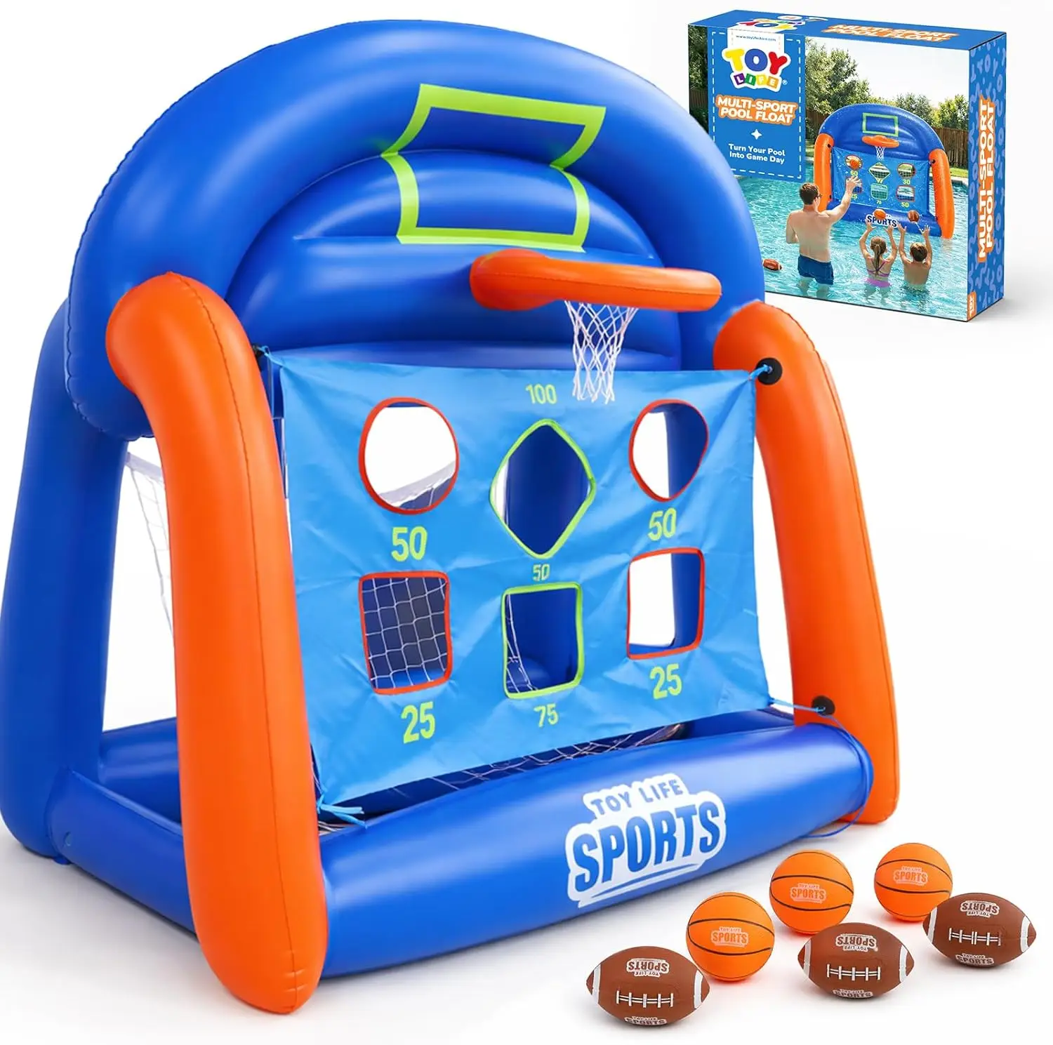 Multi-Sport Pool Games Inflatable for Kids Teens Adults - Basketball & Football Water Play Set, Fun Family Swimming Pool Toys for Ages 5-12