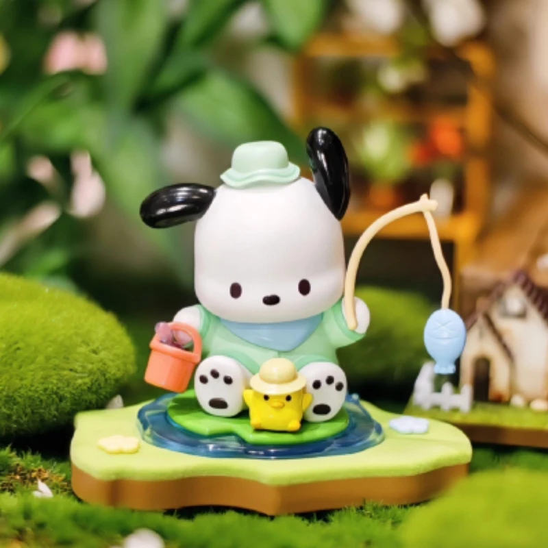 MINISO Sanurgente-Boîte ennemi de la série Camping Friends, Kuromi Cinnamoroll, MyMelody, Pachacco Pompompurin, modèle Kawaii, jouet pour enfants, cadeau