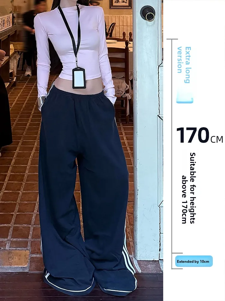 

Retro Extended Side Tee Bars American Design Sports Sweatpants for Women Spring High Stature 75 Wide Leg Pants