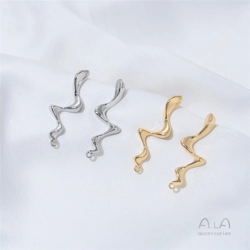 

14K Real Gold White Gold Snake Ear Stud Accessories Wave Strap Pendant Diy Handmade Pearl Earrings Materials