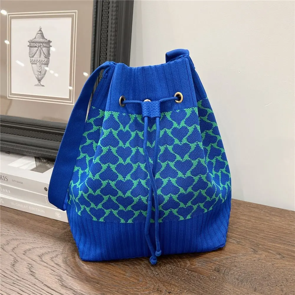 Open Drawstring Magnetic Buckle Knitted Shoulder Bag Fashion Shoulder Bag Tote Handbag Large Capacity Drawstring Shopping Bag