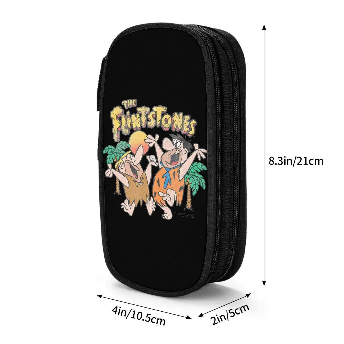 Large-capacity Pencil Case Animated Sitcom The Flintstone Merch Double Layer Pencil Case Stationery Women Make Up Bag