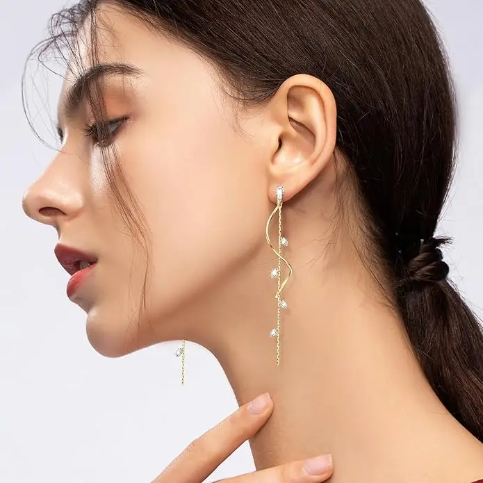 Gold Plated Long Tasse Drop Dangle Clip Earrings -  Leaf Earrings for Women Gold Wedding Jewelry Gifts