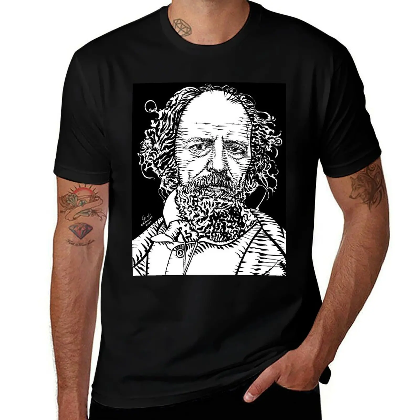 ALFRED,LORD TENNYSON ink portrait T-Shirt Non-Shrink Basic Cotton T-Shirt