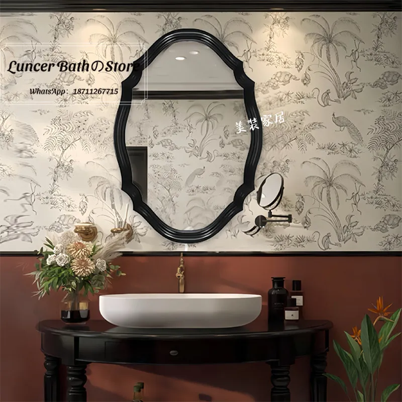 French MCM LED Bathroom Mirror, Irregular Wall Mounted Vanity Mirror for Villa, B&B, Makeup Decor