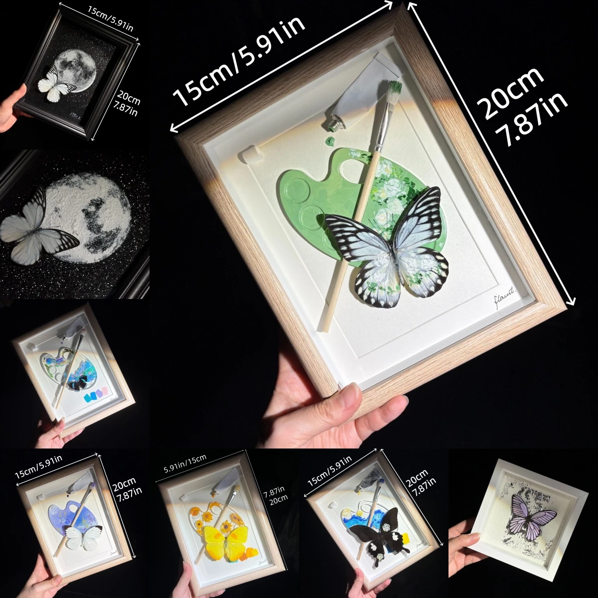 2154 Ins Style White Butterfly Wall Art Green Palette Craft in Frame Unique Fresh Home Decor Ornament for Living Room Bedroom