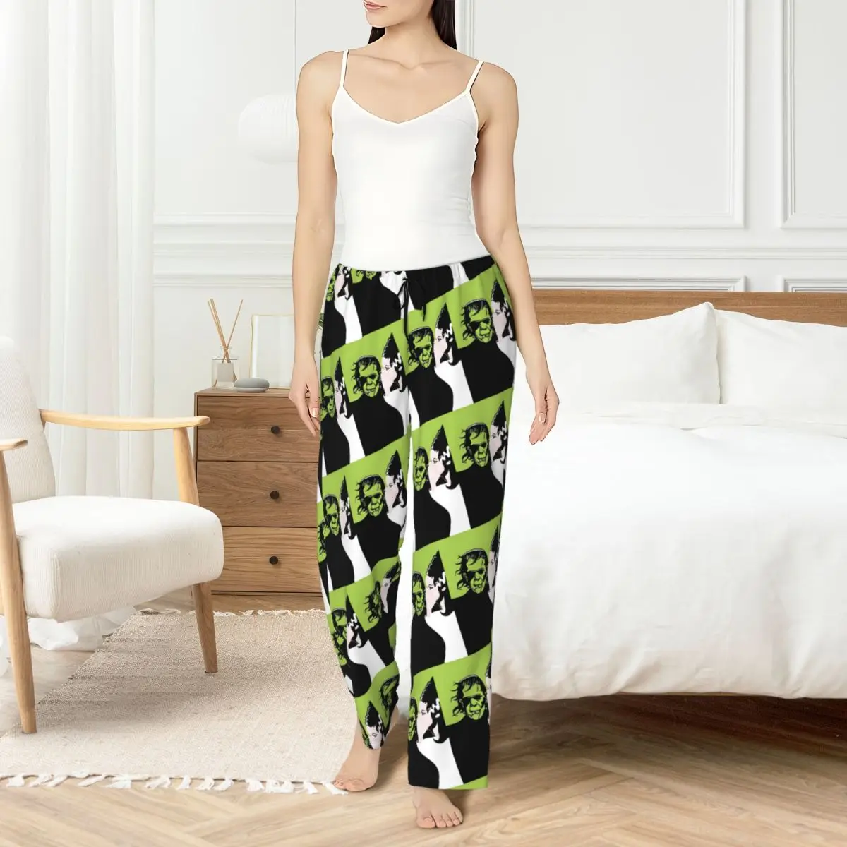 

Custom Print The Bride Of Frankenstein Pajama Pants for Women Horror Movie Sleep Sleepwear Bottoms with Pockets