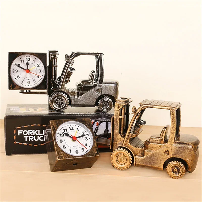 Unique Retro Digital Clock Ornament with Forklift Design, Perfect for Student Bedside