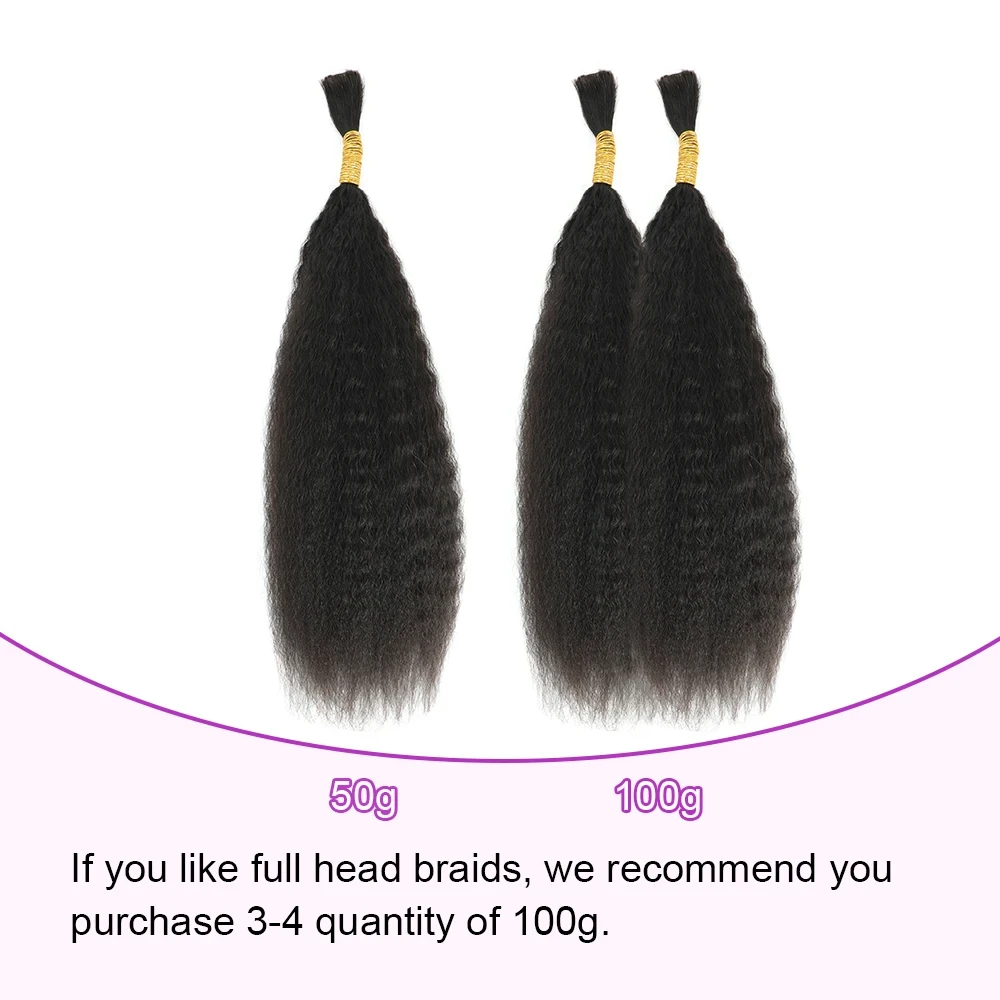 Kinky Straight Human Braiding Hair No Weft Yaki Bulk Hair For Braiding 100% Unprocessed Brazilian Remy Human Hair Extensions