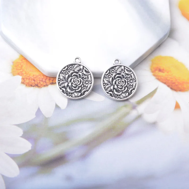 10 Stück Boho Zinklegierung Runde Ohrring-Anhänger Runder Baum Sonnenblumen-Anhänger DIY Damenohrringe – Detail 14