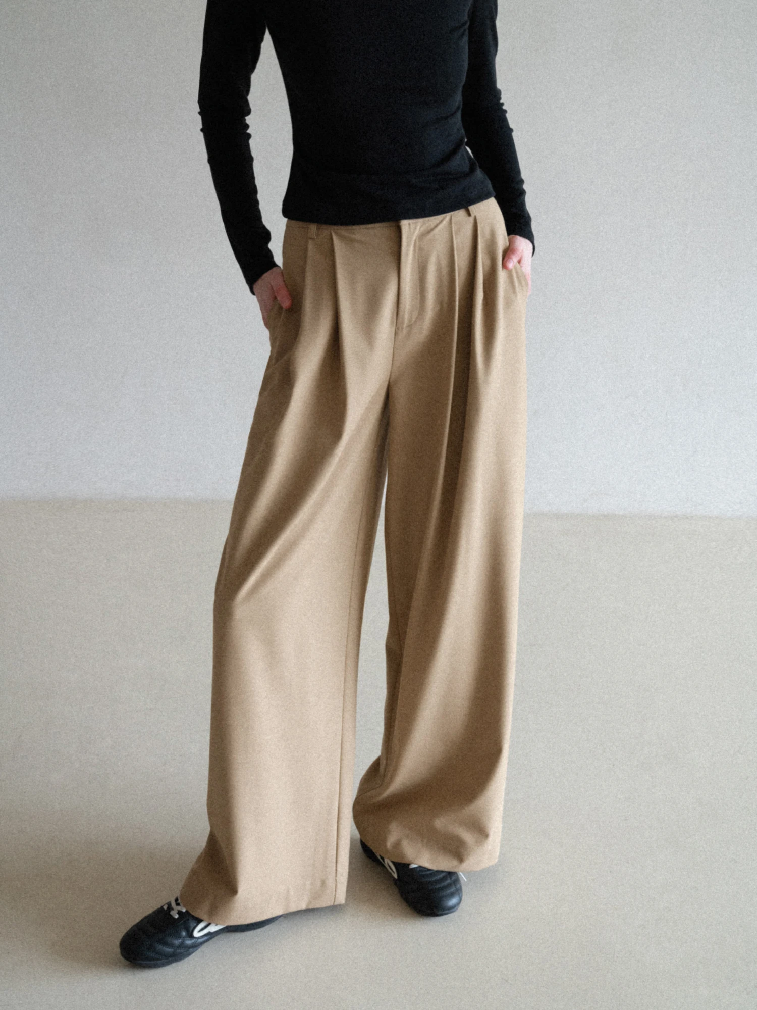 

High Waist Slimming Suit Casual Pants Women Spring Loose Simple Commute Wide Leg Pants Straight Leg Pants Polyester Fiber