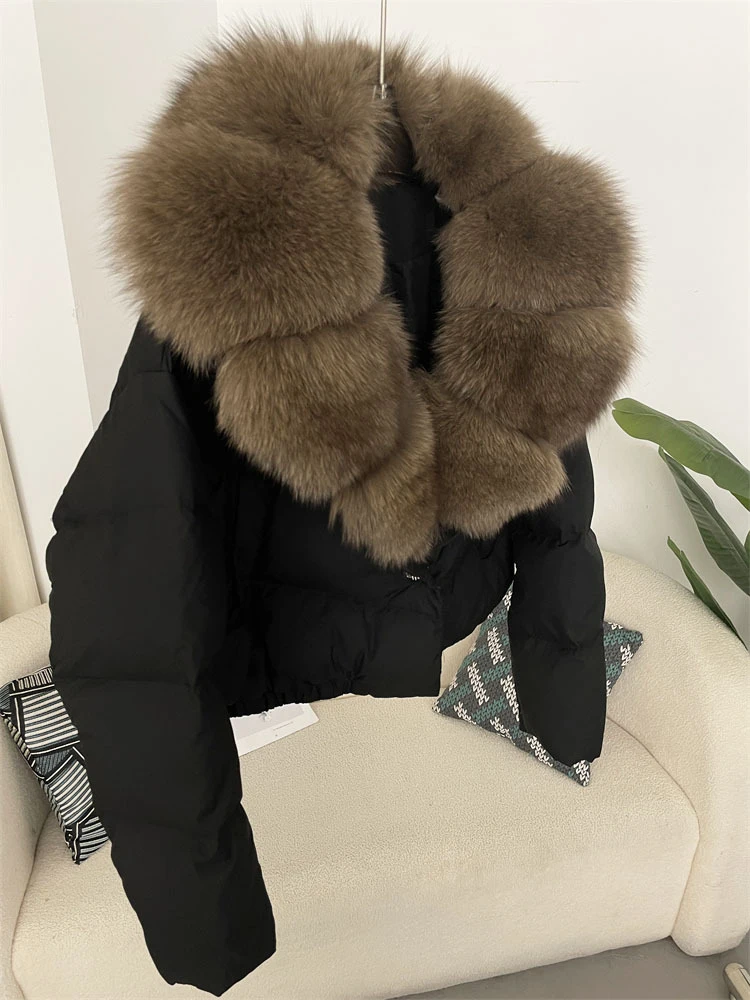 Mumaroho 2024 Autumn Winter Women White Duck Down Jacket Parkas Fox Fur Coat Feather Short Puffer Coat