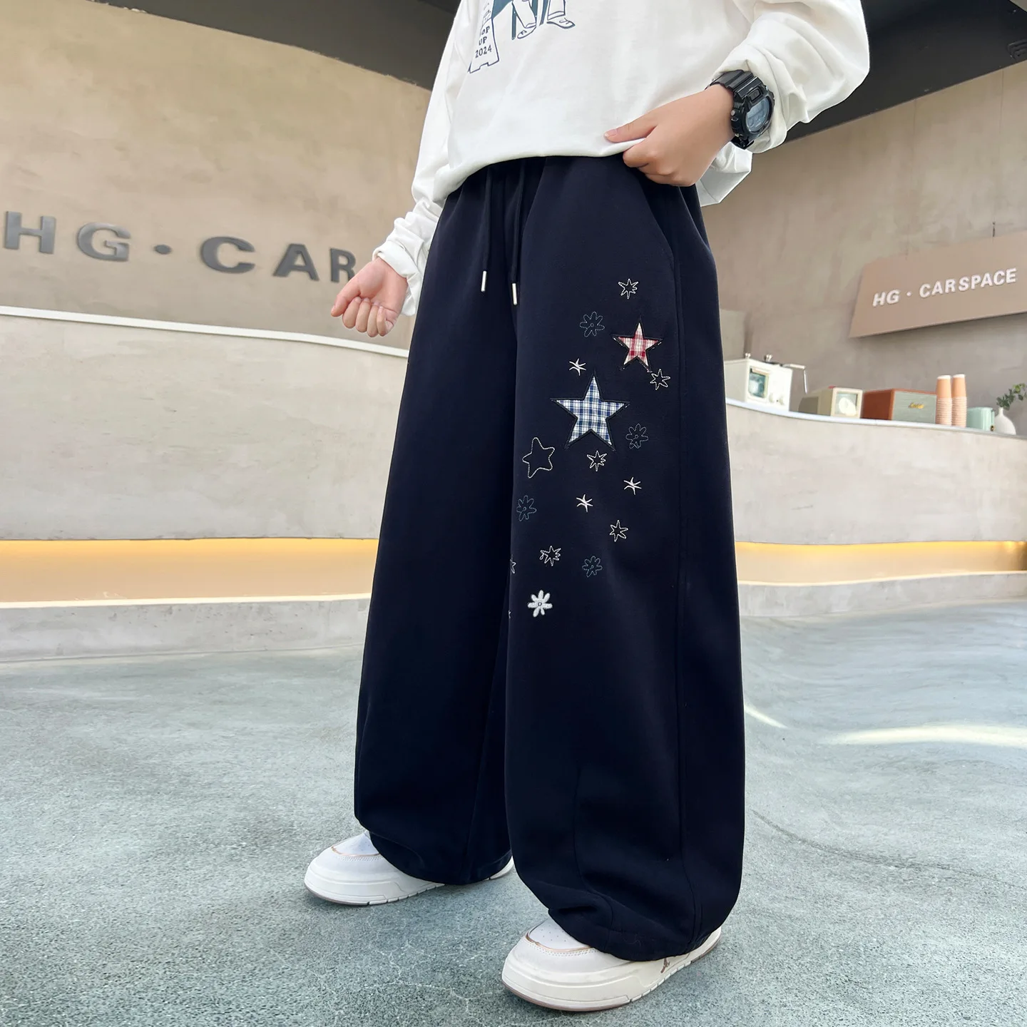 Boys Straight Sports Wide-leg Pants Kids Loose Straight Trousers Children Classic Design Knitted Casual Sweatpants
