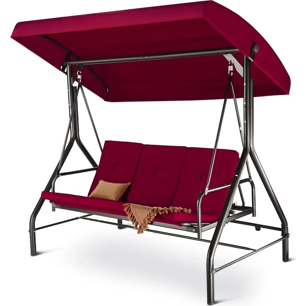 

Porch Swing - 3-Seat Patio Outdoor Swing with Canopy for Adultes, Convertible Glider Bed, Thick Removable Cushions & Pillows for