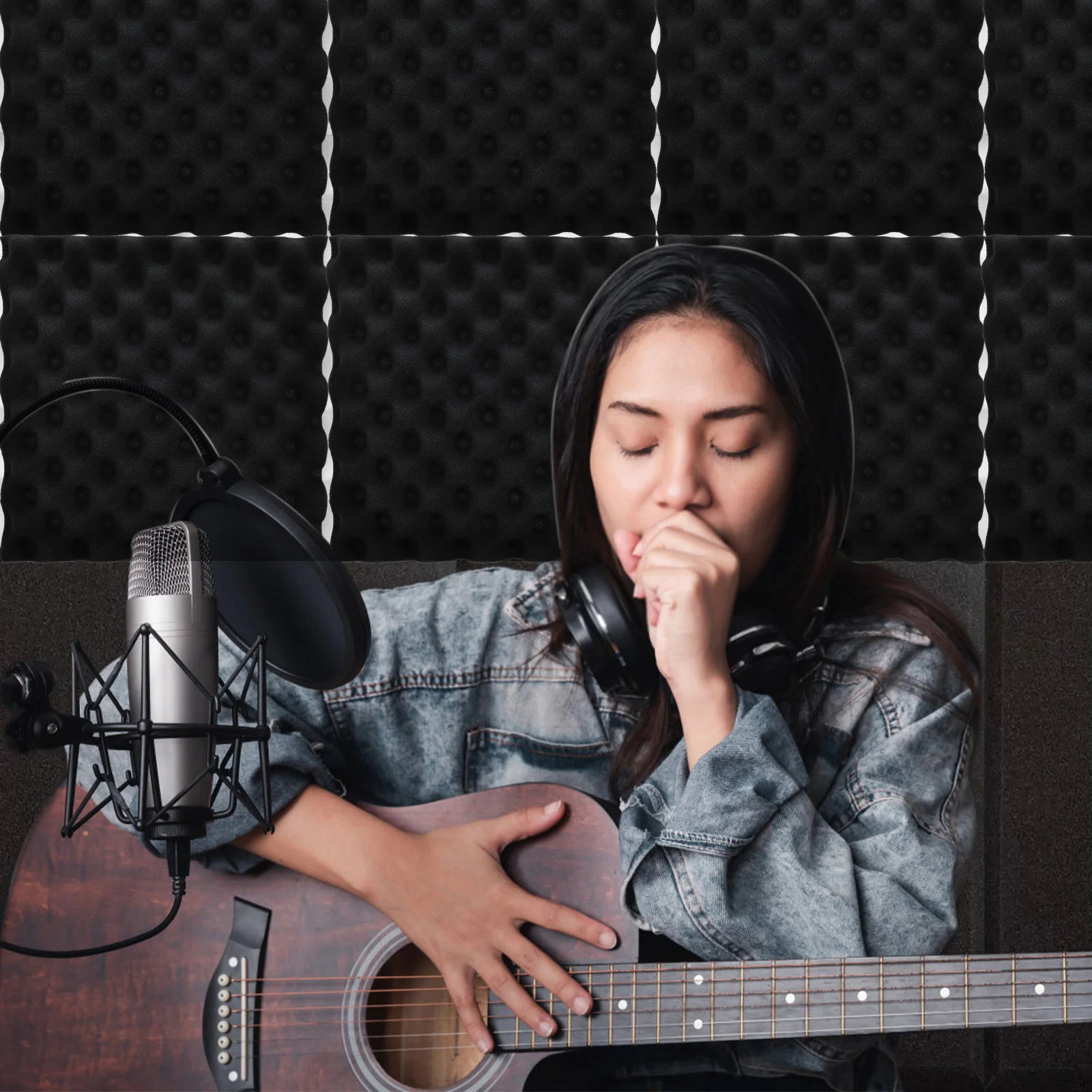 12 Buah Panel Insulasi Suara Busa Akustik Berperekat untuk Dinding Langit-langit Lantai Bahan Kedap Suara Panel Pengurang Kebisingan