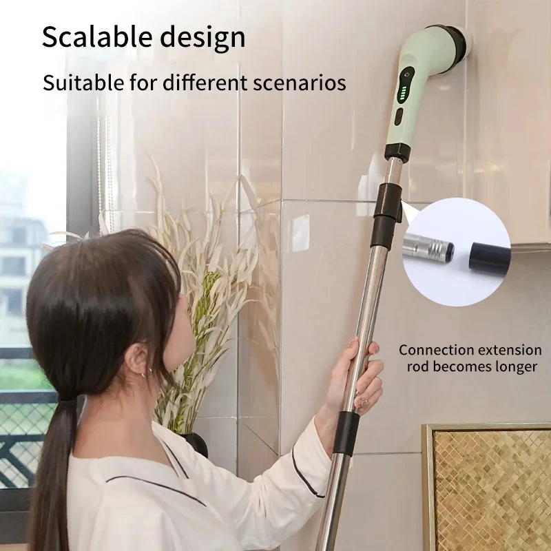 Electric Spin Cleaner With 9 Replaceable Brush Heads Adjustable Detachable Long Handle Cordless Cleaning Brush Bathroom Kitchen