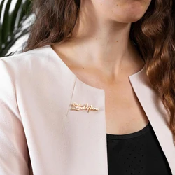 Custom LOGO Company Name Plate Brooch for women Fashion Personalized Stainless Steel Brooch Pins Luxury Jewelry Wholesale Gift