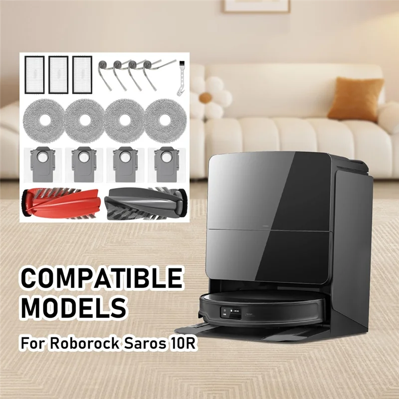 THIVN-Accessory Set For Roborock Saros 10R Vacuum Cleaner Replacement Part, Main Brush, Wipes,Dust Bags,Side Brushes,Filters