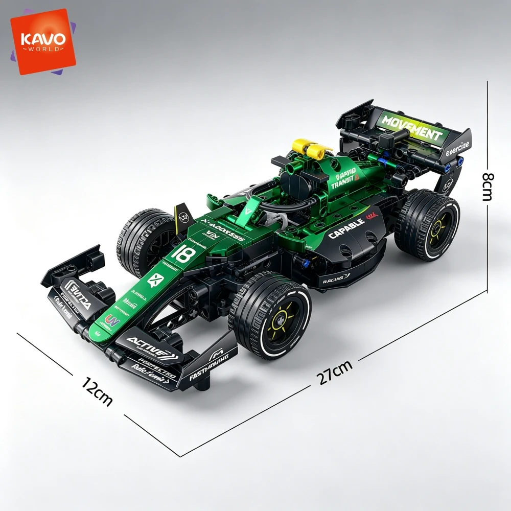 KAVOWORLD 1:18 Scale Green City High-Speed Racing MOC Sports Race Car Building Blocks Toy 418pcs Technical Classic Formula Style Racing Car DIY Assembly Supercar Vehicle Bricks Model Kit Desktop Display Ornament Halloween Christmas New Year Boys Gifts