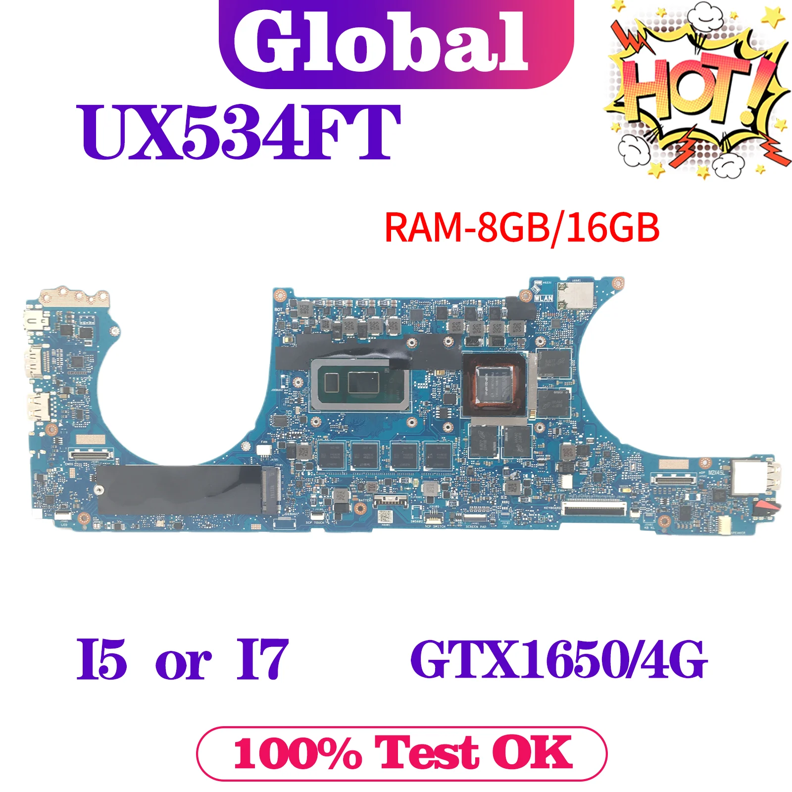 

KEFU Mainboard UX534FT UX534FA BX534FT BX534FTC BX533FTC UX534FTC RX534FTC Laptop Motherboard I5 I7 GTX1650/UMA 8G/16G-RAM