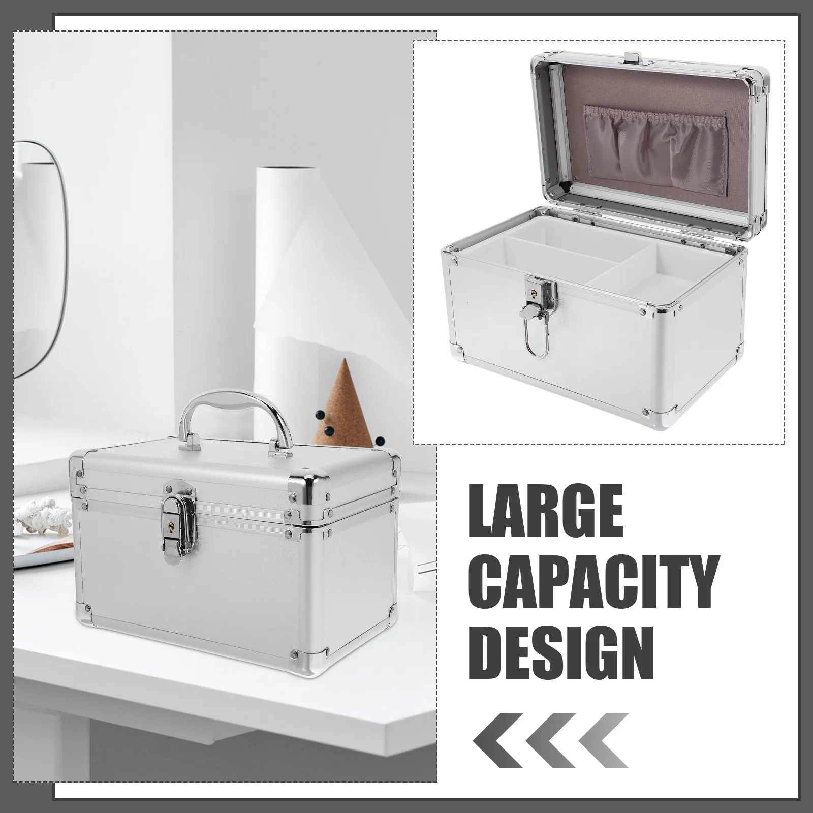 صندوق دواء محمول من سبائك الألومنيوم بطبقة مزدوجة وحقيبة حمل ذات سعة كبيرة مع مقبض منظم تخزين الأدوية للمنزل #6