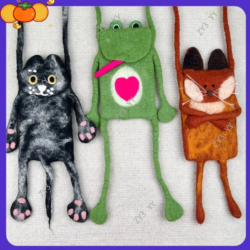 

2025 in stock handmade wool felt small black cat cartoon monster creative toy bag fashionable and versatile niche and cute