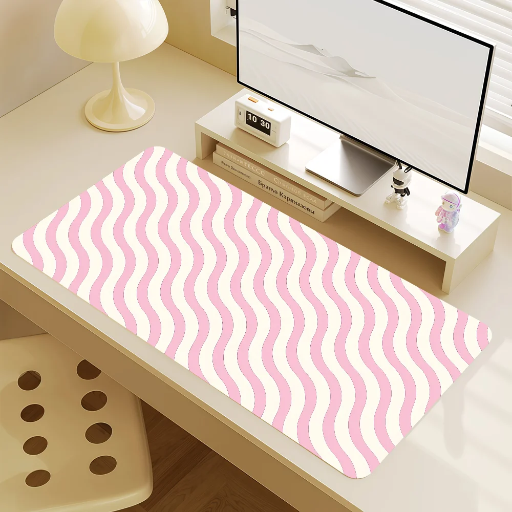 Macaron-Colored Wavy Stripes Mouse Pad Non-slip Lockedge Gaming Desktop MousePad Large Thickened Comfort Office Student