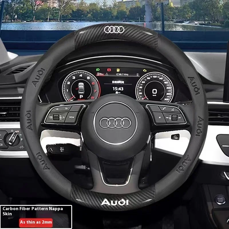 Car AntiSlip Carbon Fiber Leather Steering Wheel Cover For Audi S Line  S3 S4 S5 S6 RS3 RS4 RS5 TT A3 A4 A5 A6 A7 A8 Q3 Q5 Q7 Q8