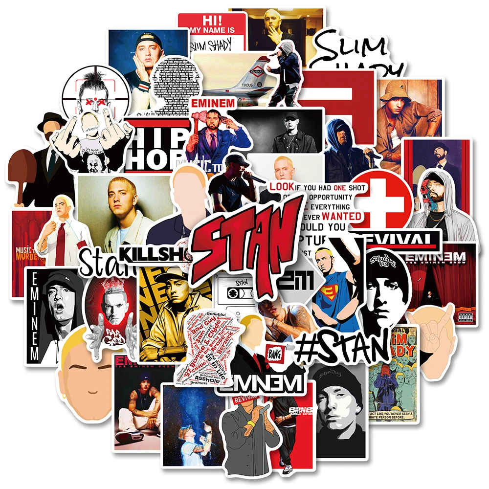 10/30/50PCS Cool Eminem Rapper Hip Hop Graffiti Stickers Skateboard Fridge Guitar Laptop Motorcycle Travel Singer Sticker Toy