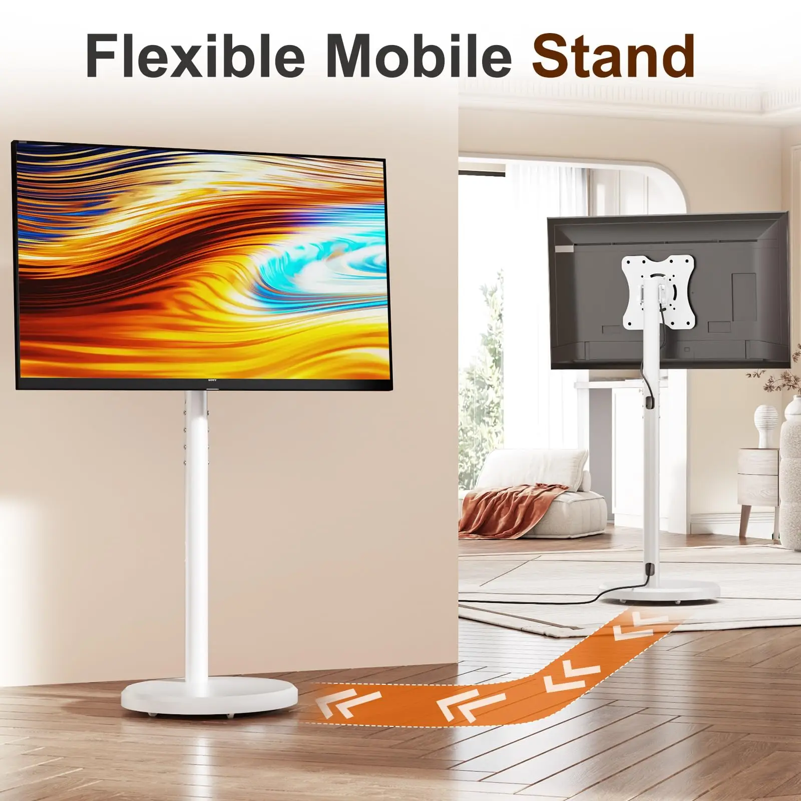 Rolling TV Cart for 10-42 Inch TV Stand Mobile Computer Stand Vertical Monitor Stand Screen Hanger Floor Art Display Stand