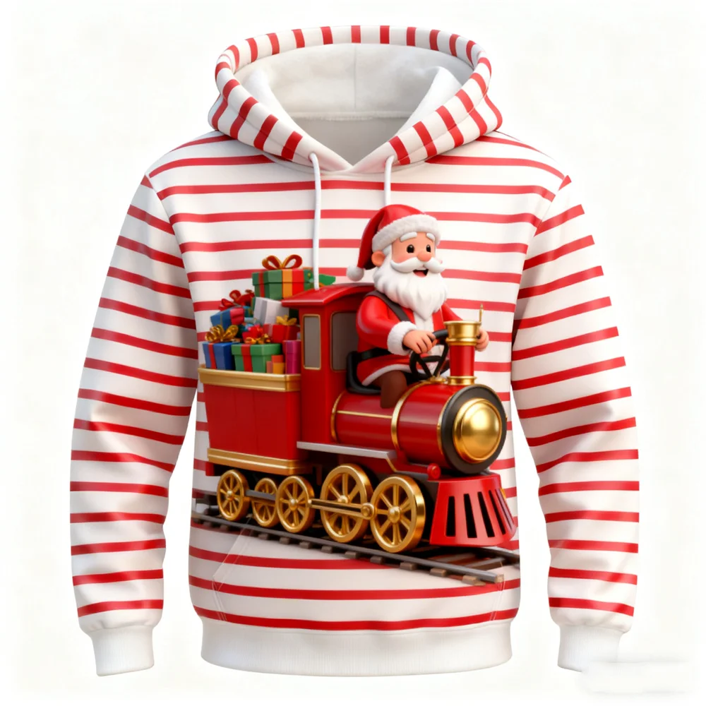 Модные толстовки с 3D принтом Санта-Клауса и графикой, простой полосатый узор, топы с капюшоном и длинными рукавами, рождественская тема, свободная повседневная одежда
